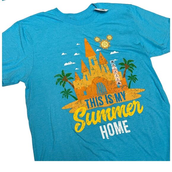 Disney Parks T-Shirt Mens M Summer Home Castle Ears Colorful World Logo Vacation - Picture 1 of 7